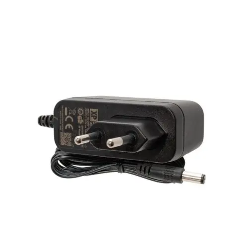 Netzteil mit EU-Stecker, geeignet für die Verwendung mit elektrischen Geräten. Von der Marke ESBE, kabelgebunden, mit zwei Ansteck-Pins auf der Rückseite.